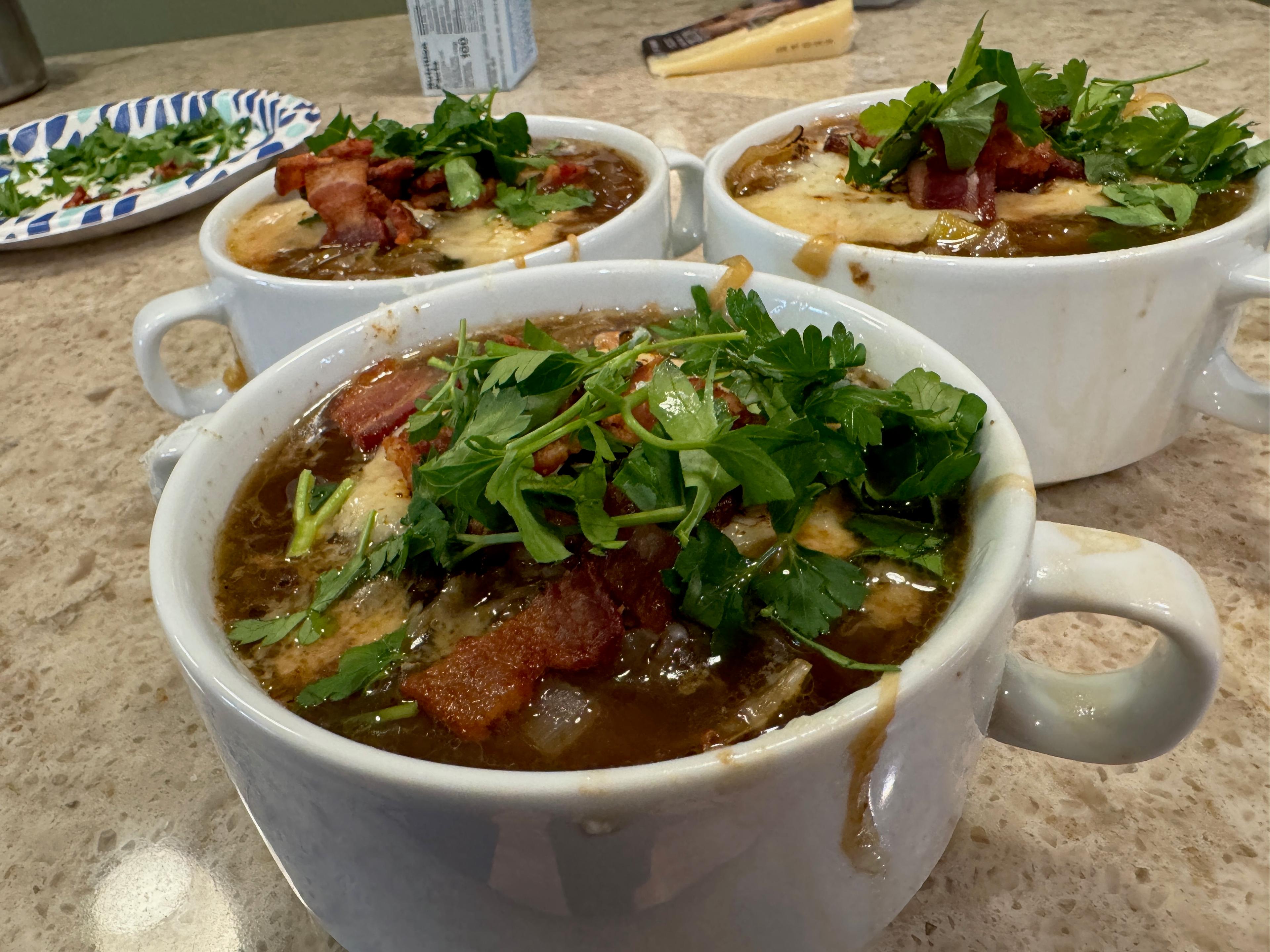 French Onion soup with bacon