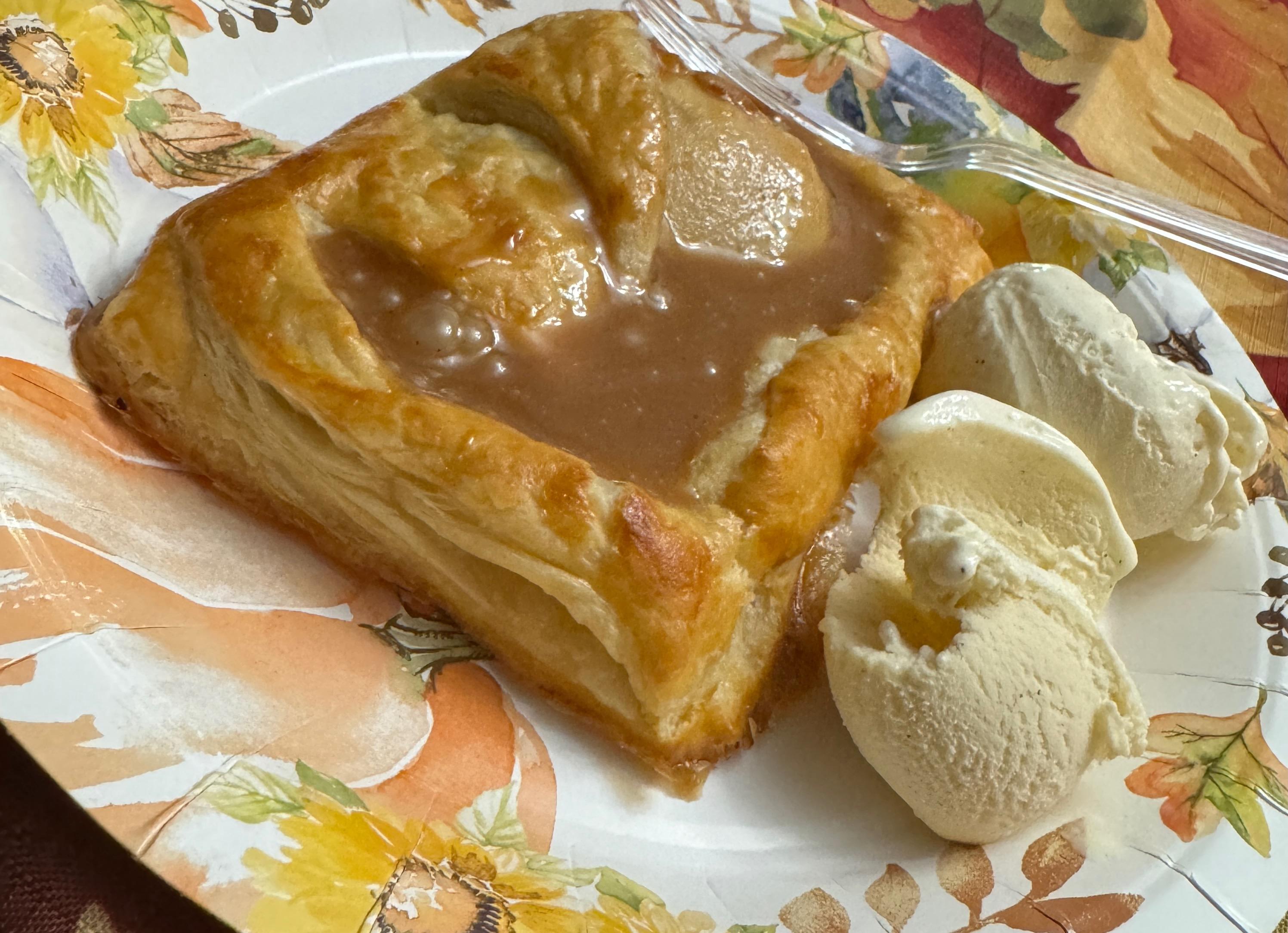 pear tart with salted caramel