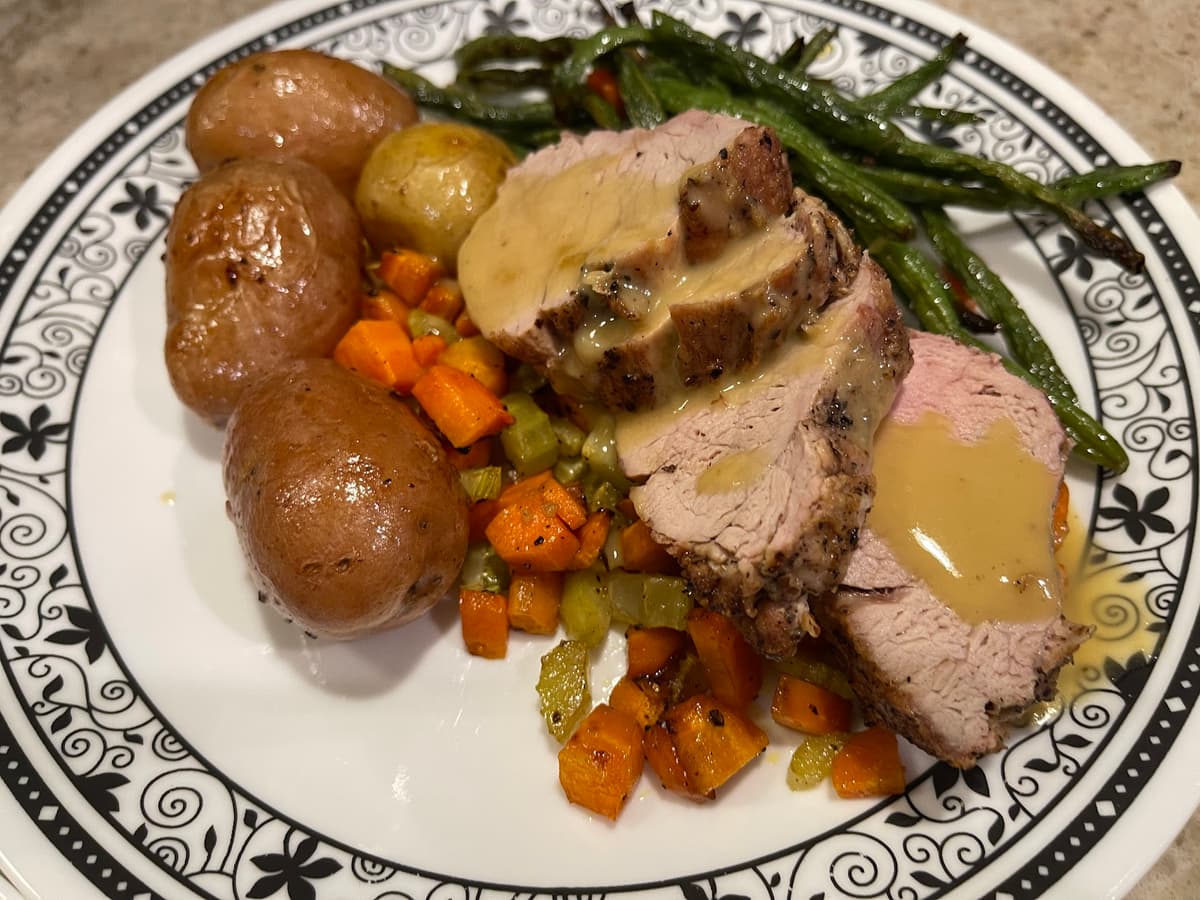 roast pork with roasted vegetables