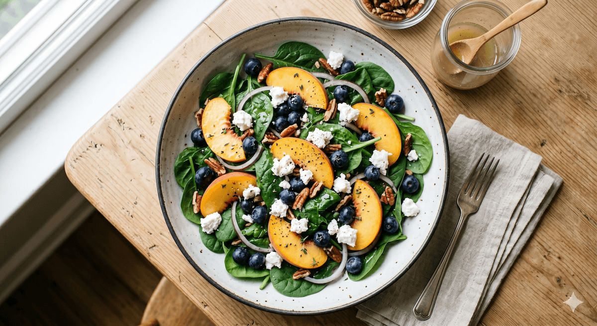 Blueberry & Peach Spinach Salad recipe — BFAM Cooking